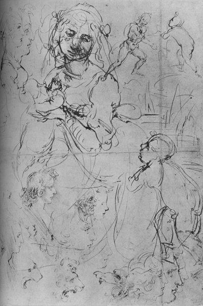 La Madonna y el Niño y otros estudios, c1469 1945 de Leonardo da Vinci
