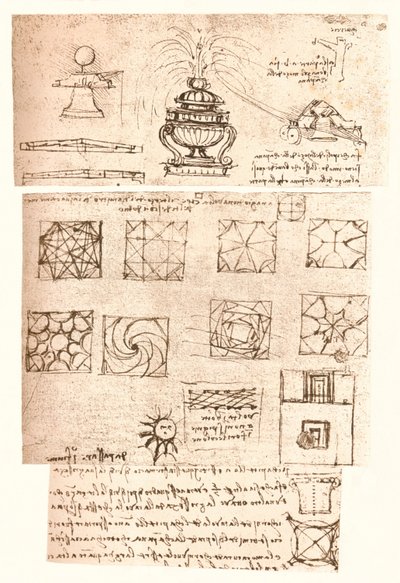 Tres dibujos arquitectónicos de Leonardo da Vinci