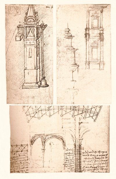 Tres dibujos arquitectónicos, c1472-c1519 1883 de Leonardo da Vinci