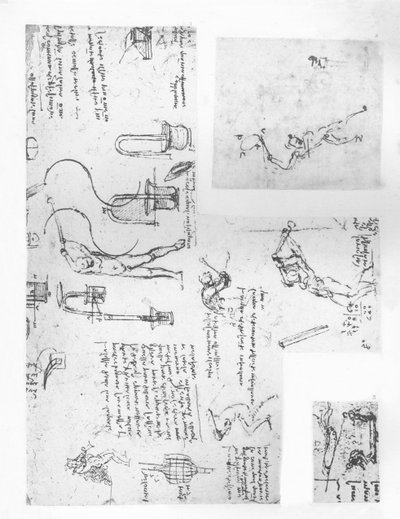 Tres dibujos que ilustran la teoría de los movimientos de la figura humana, c1472-c1519 de Leonardo da Vinci