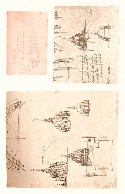 Tres dibujos de la Catedral de Milán, c. 1472-c. 1519, 1883 de Leonardo da Vinci