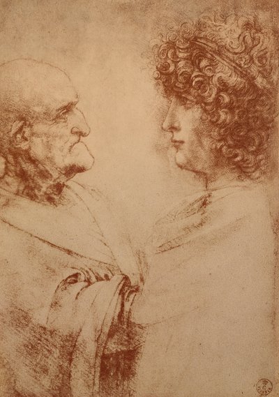 Dos cabezas de perfil, c.1500 de Leonardo da Vinci