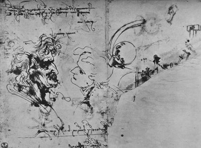 Dos perfiles y estudios de maquinaria de Leonardo da Vinci