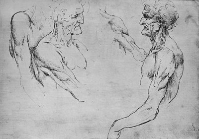 Dos estudios de la parte superior de un anciano y dos estudios de brazos, c1480 de Leonardo da Vinci