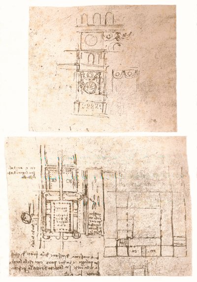 Dos dibujos arquitectónicos de Leonardo da Vinci