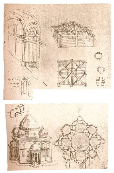 Dos dibujos arquitectónicos, c. 1472-c. 1519, 1883 de Leonardo da Vinci
