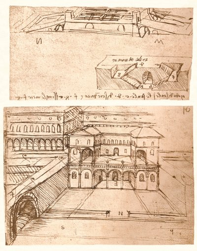 Dos dibujos de planos para ciudades de Leonardo da Vinci