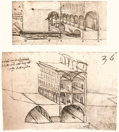 Dos planos para canales en una ciudad, c. 1472-c. 1519, 1883 de Leonardo da Vinci