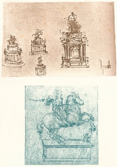Dos estudios preparatorios para el Monumento Sforza, c1482-c1499 1883 de Leonardo da Vinci