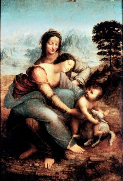 Virgen con el Niño y Santa Ana, c.1510 (óleo sobre tabla) de Leonardo da Vinci