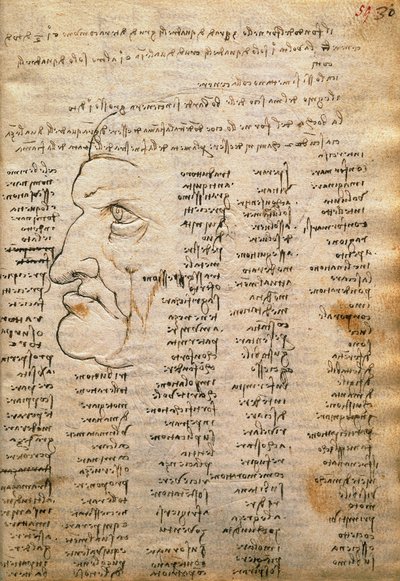 Lista de palabras y perfil masculino, del Codex Trivulzianus de Leonardo da Vinci