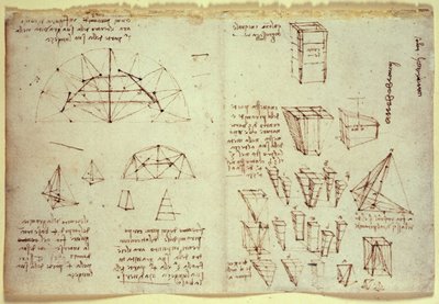 cuaderno de Leonardo da Vinci, mostrando diagramas de formas geométricas de Leonardo da Vinci
