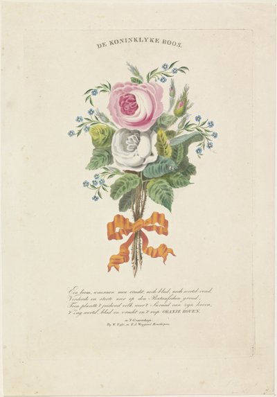 Rosas con retratos en silueta de Guillermo I Federico, rey de los Países Bajos, Guillermina de Prusia, sus hijos, sus padres y su hermana de Leonardus Schweickhardt