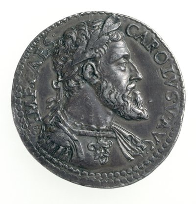 Testone de Carlos V (1500-58) Duque de Milán, grabado por Dye, 1535-56 (anverso) (plata) de Leone Leoni