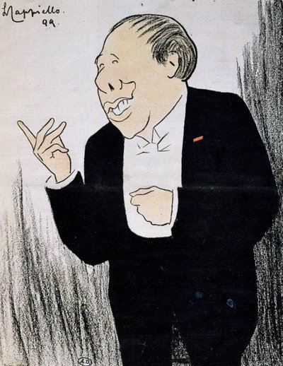 Actor Alexandre Coquelin, conocido como Coquelin Cadet, en caricatura de 1899 por Leonetto Cappiello de Leonetto Cappiello