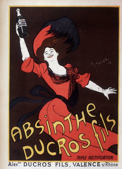 Publicidad para ajenjo Ducros (mujer agitando una botella) de Leonetto Cappiello