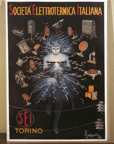 Litografía en color de Leonetto Cappiello, cartel publicitario de SEI, Electroheat Italian Company de Leonetto Cappiello