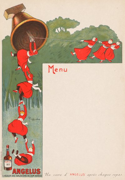 Página del Menú Angelus: Licor de los Salesianos de Don Bosco, 1911 de Leonetto Cappiello
