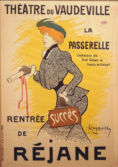 Póster de la comedia "La passerelle" de Francis de Croisset (1877-1937) y Fred De Gresac (1879-1943) en el Théâtre du Vaudeville con Rejane de Leonetto Cappiello