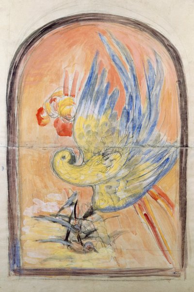 Dibujo preparatorio para el respaldo de una silla estilo Art Deco para el salón de Le Perroquet, gouache de Leonetto Cappiello