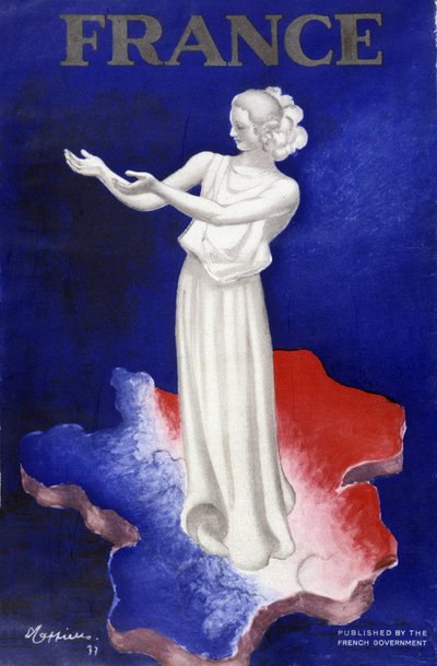 Mujer representando a Francia - Cartel en colores azul-blanco-rojo de Leonetto Cappiello
