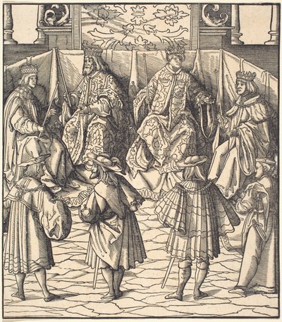 Asamblea de Cuatro Reyes, en primer plano Cuatro Hombres de Leonhard Beck