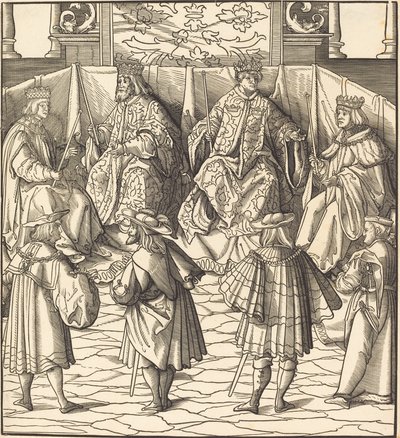 Asamblea de Cuatro Reyes, en primer plano Cuatro Hombres de Leonhard Beck