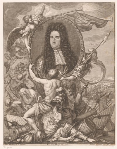 Retrato de Eugenio de Saboya llevado por figuras alegóricas de Leonhard Heckenauer
