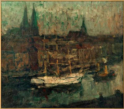 Barco en el puerto de Lübeck de Leonhard Sandrock
