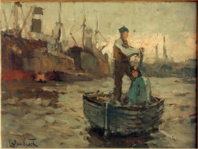 Dos hombres en un bote de vela remando de Leonhard Sandrock