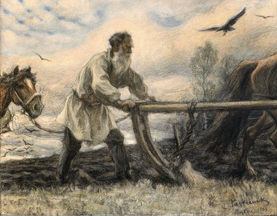 Lev Tolstoy arando, 1903 de Leonid Osipovic Pasternak