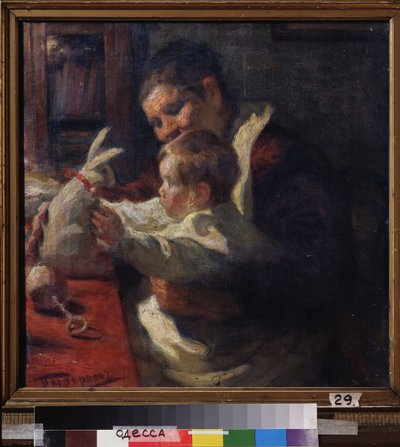 Un conejo. Enfermera con niño. Pintura de Leonid Osipovich Pasternak (1862-1945), óleo sobre lienzo de Leonid Osipovic Pasternak