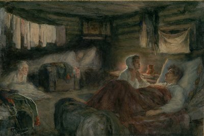 Natasha y el príncipe Andrei herido en Mytishchi. Ilustración para la novela Guerra y Paz, 1893 de Leonid Osipovich Pasternak