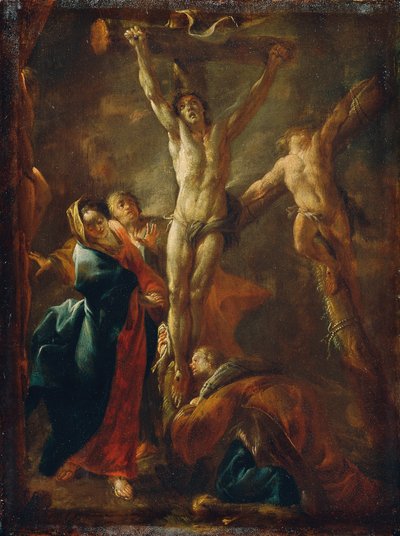 Cristo en la cruz con María, Juan, Magdalena y los dos ladrones de Leopold Blonder