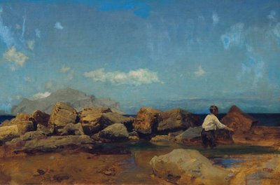 Costa del mar con Monte Pellegrino cerca de Palermo de Leopold Carl Muller