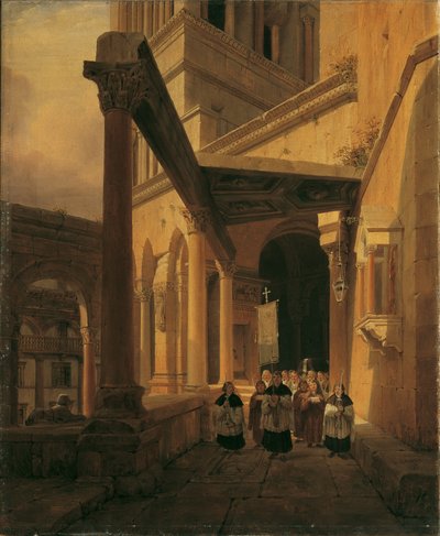 Vista de una columnata en el Templo de Diana en Spalato de Leopold Ernst