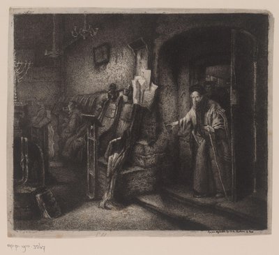 Interior de una sinagoga con creyentes de Leopold Flameng