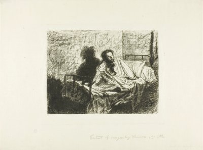 Retrato de Charles Meryon Sentado en la Cama de Leopold Flameng