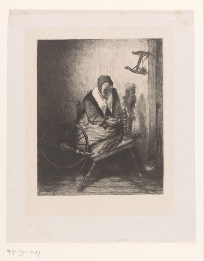 Mujer junto a la rueca de Leopold Flameng