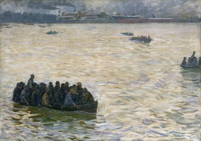 Trabajadores del astillero regresando a casa en el Elba, 1894 de Leopold Karl Walter von Kalckreuth