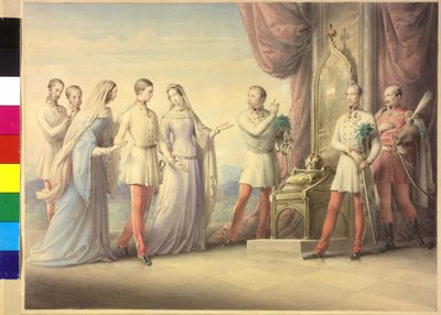 La emperatriz María Ana y la archiduquesa Sofía con el emperador Francisco José I de Leopold Kupelwieser