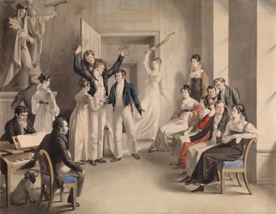 Franz Schubert 1797-1828. Juego de fiesta de los Schubertianos en Atzenbrugg, 1821 de Leopold Kupelwieser