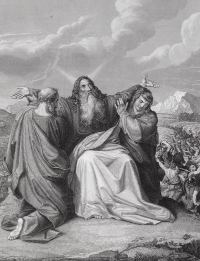 Las manos levantadas de Moisés, Éxodo, cap. 17, v. 12 (grabado) de Leopold Kupelwieser