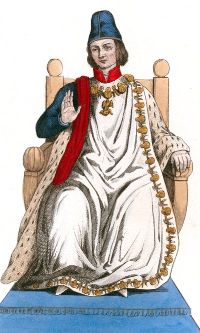 el rey francés Luis XI con traje de orden de San Miguel de Leopold Massard