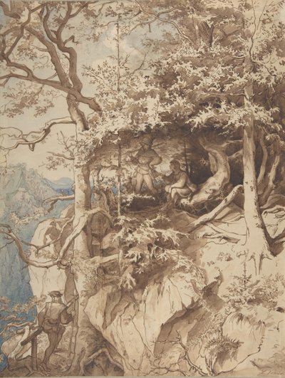 Cazadores en un mirador en una montaña, ca. 1870 de Leopold Venus