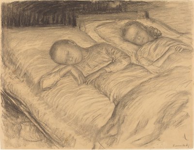 Los hijos del artista Wolf y Anna dormidos de Leopold von Kalckreuth