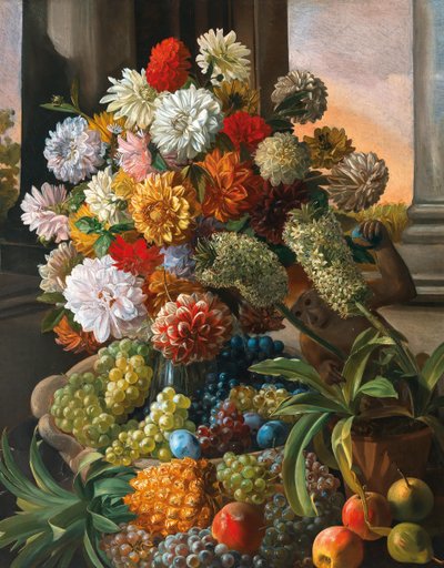 Leopold von Stoll Naturaleza muerta con flores y uvas de Leopold von Stoll
