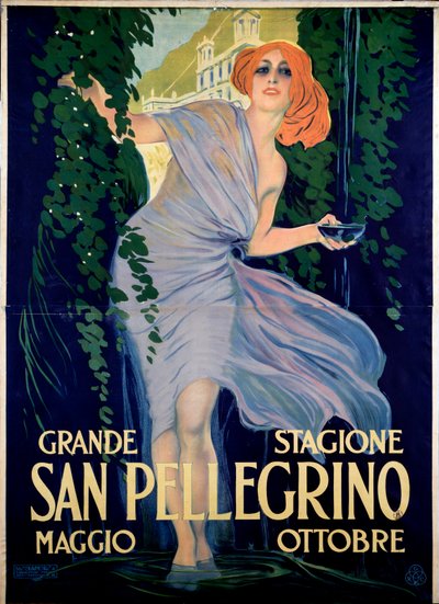 Cartel publicitario de la ciudad balnearia de San Pellegrino, Italia de Leopoldo Metlicovitz