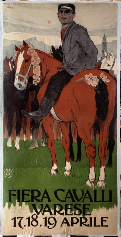 Cartel publicitario para el mercado de caballos de Varese, Italia de Leopoldo Metlicovitz