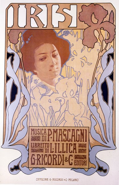 Iris compuesta por Pietro Mascagni, cartel de Leopoldo Metlicovitz, libreto de Luigi Illica, 1898 de Leopoldo Metlicovitz